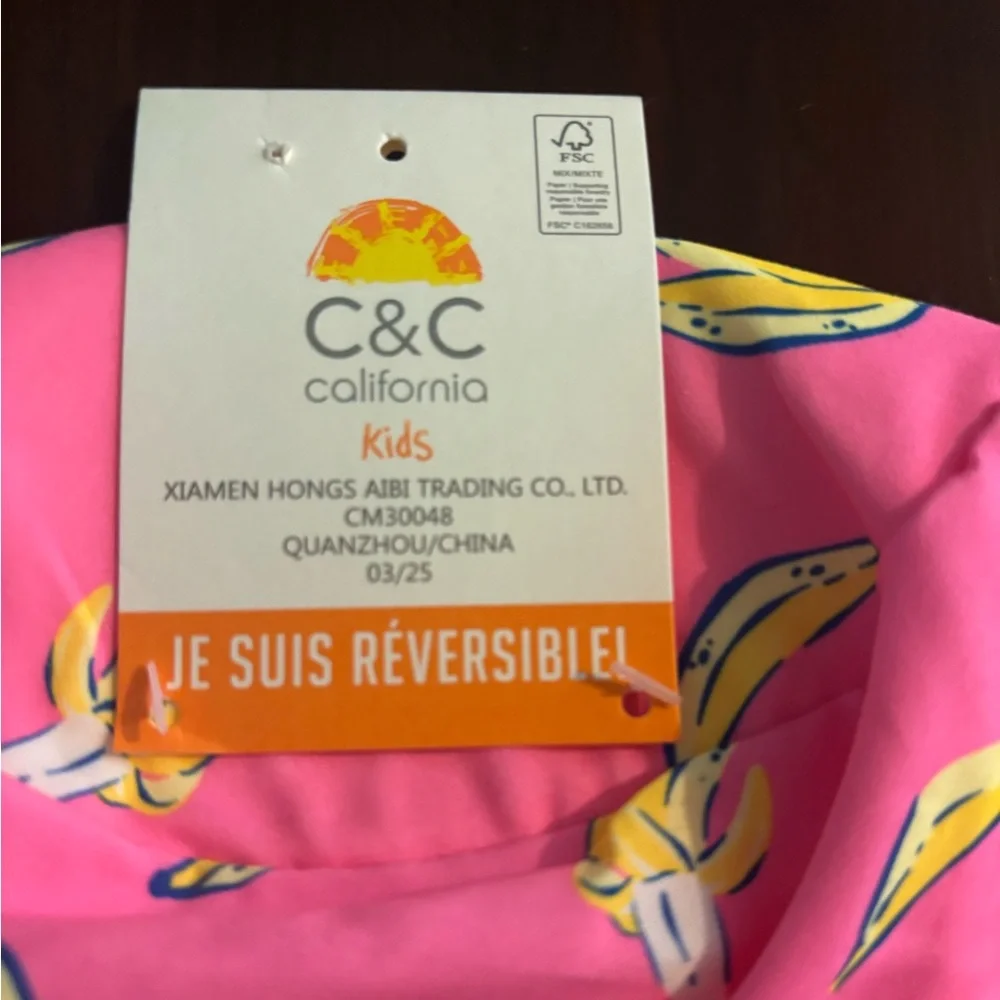 C&C California Kids Reversible‎ Bucket Hat Yellow Hot Pink Bananas Polyester